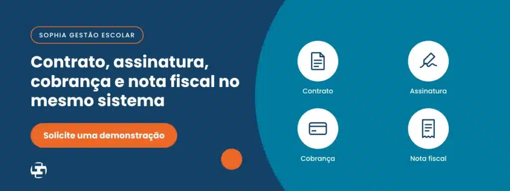 Tela do Sophia Gestão Escolar com contrato de matrícula, cobrança e nota fiscal